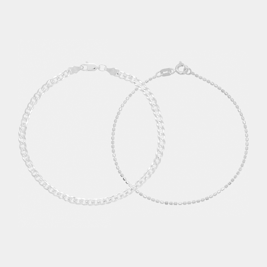 Stack Curb Zegrinada + Camila Diamantada (Plata) Pulseras