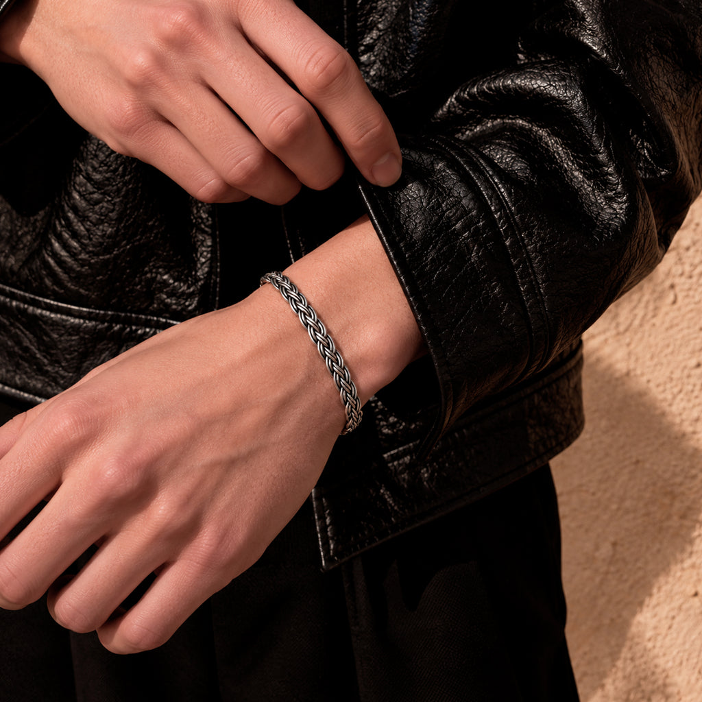 Brazalete Trenzado + Cadena Torzal Rodio