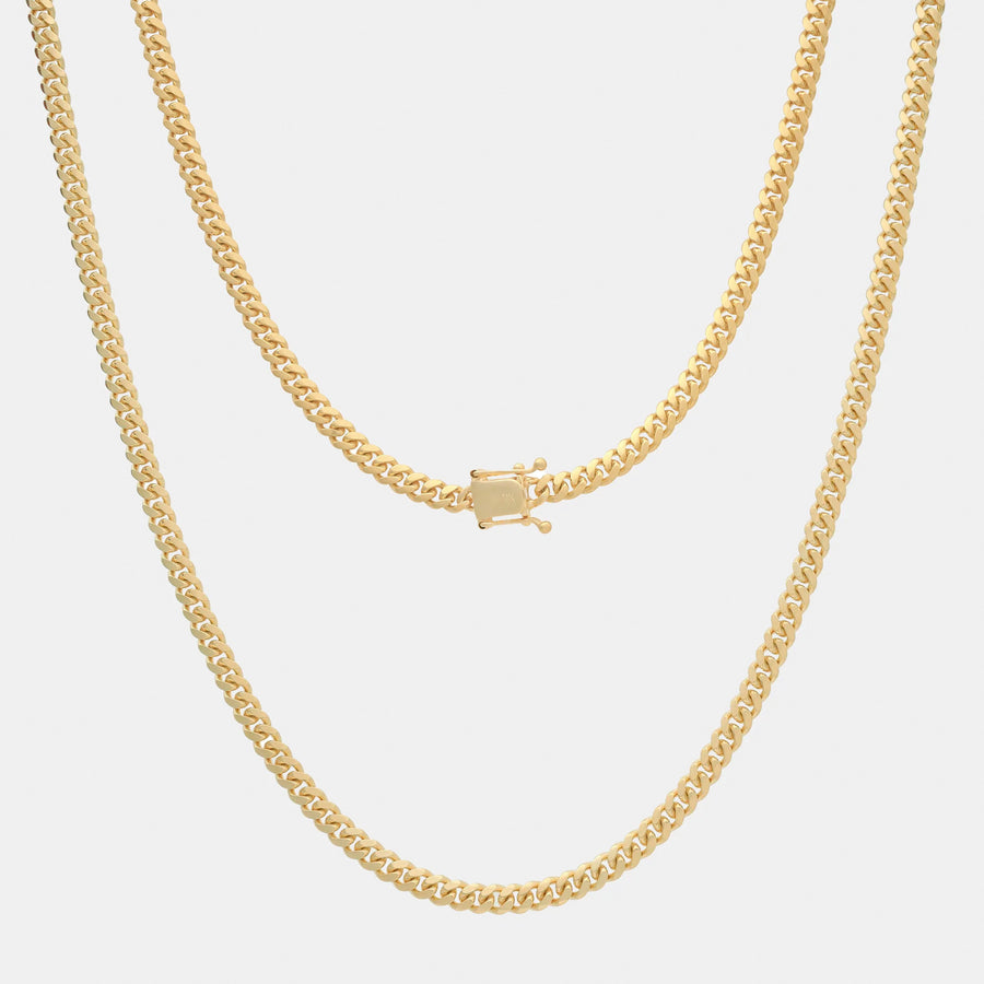 Cuban Link 4mm Broche de Caja (Oro Sólido) Cadena