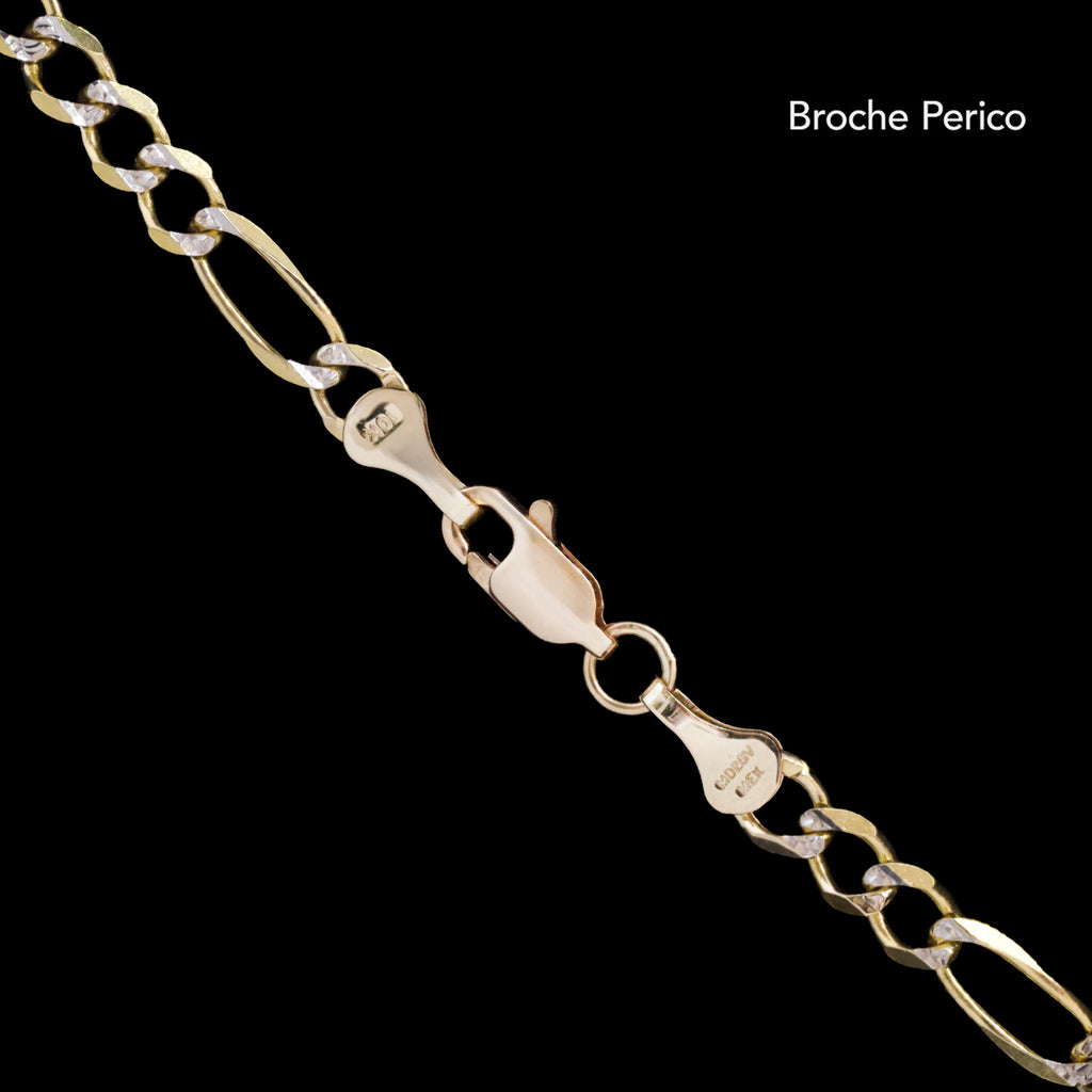 Pulsera Figaro 3X1 Abierta Pave 4mm Oro Sólido