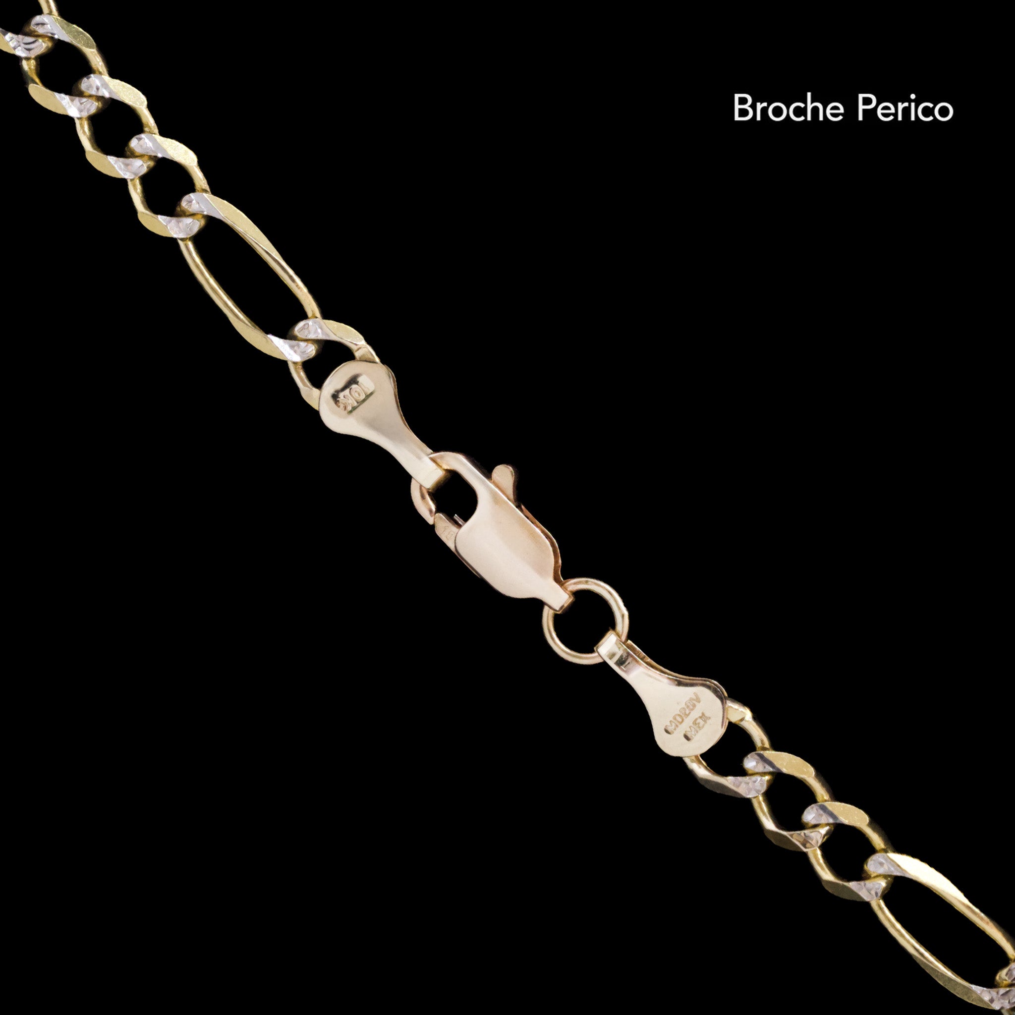 Pulsera Figaro 3X1 Abierta Pave 4mm Oro Sólido