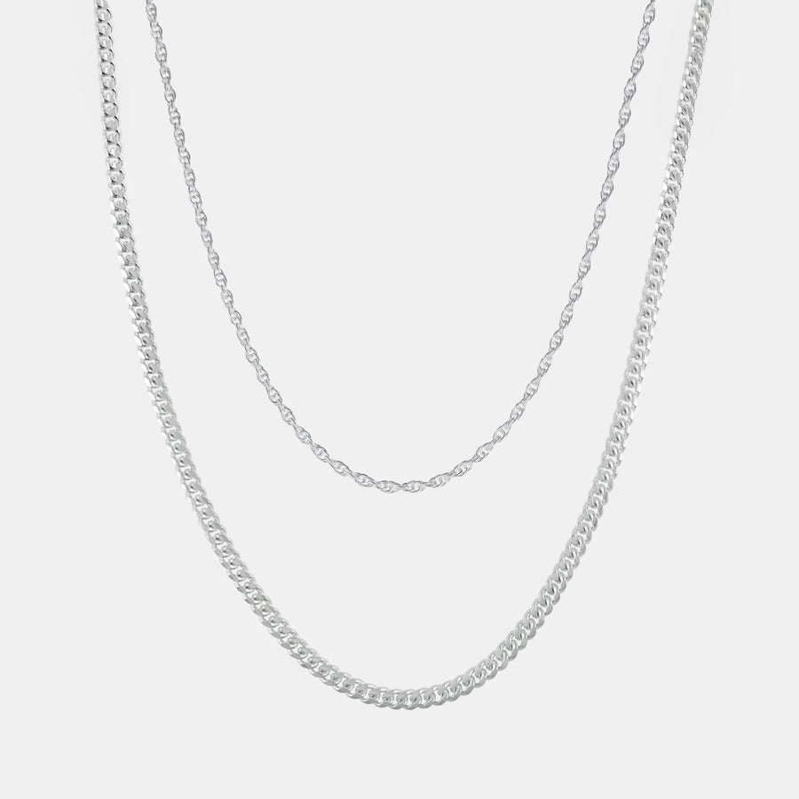 Stack Cuban Link 3mm y Cuerda (Plata) Cadena
