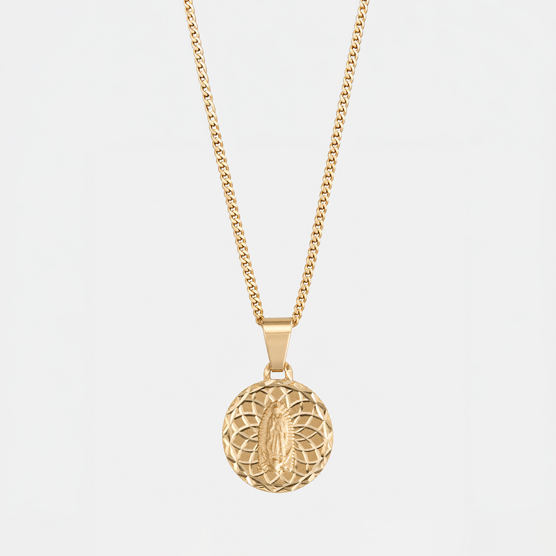 Collar Medalla Virgen María Oro Sólido 10K