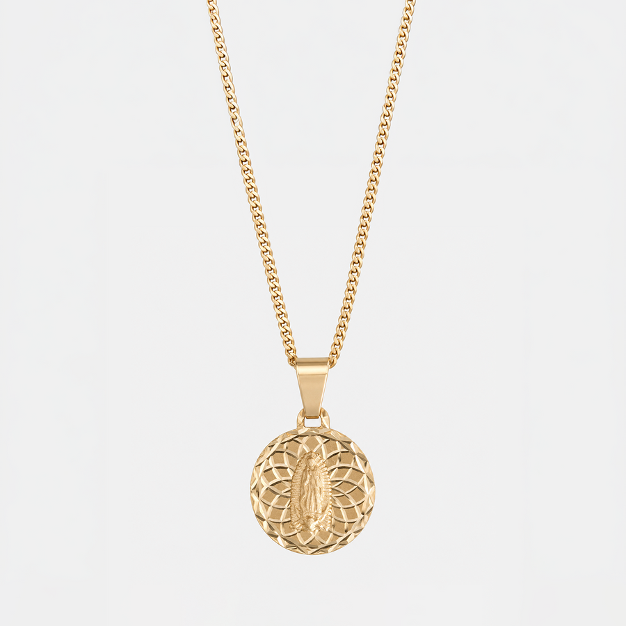 Collar Medalla Virgen María Oro Sólido 10K