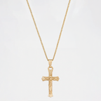 Collar Cruz Cristo en oro sólido 10K con Cadena Cuban Link de 1 mm.
