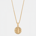 Collar Medalla Virgen en oro sólido 10K con Cadena Cuban Link de 1 mm.