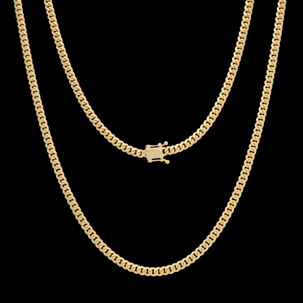 Cuban Link 4mm Broche de Caja (Oro Sólido) Cadena