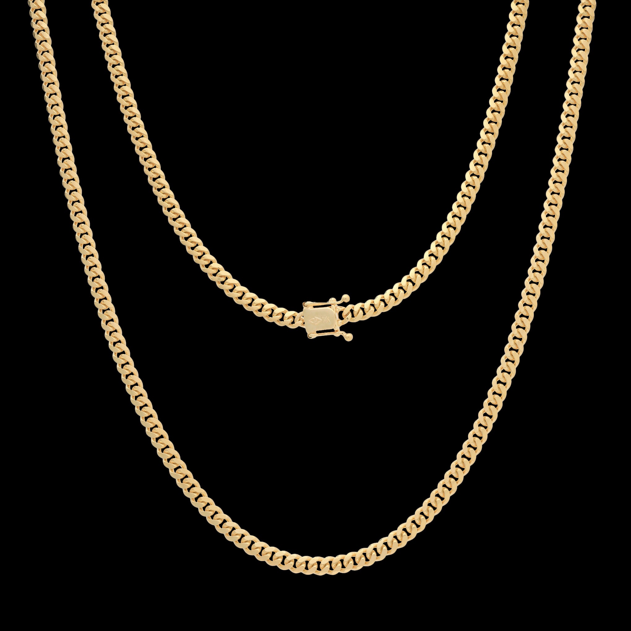 Cuban Link 4mm Broche de Caja (Oro Sólido) Cadena