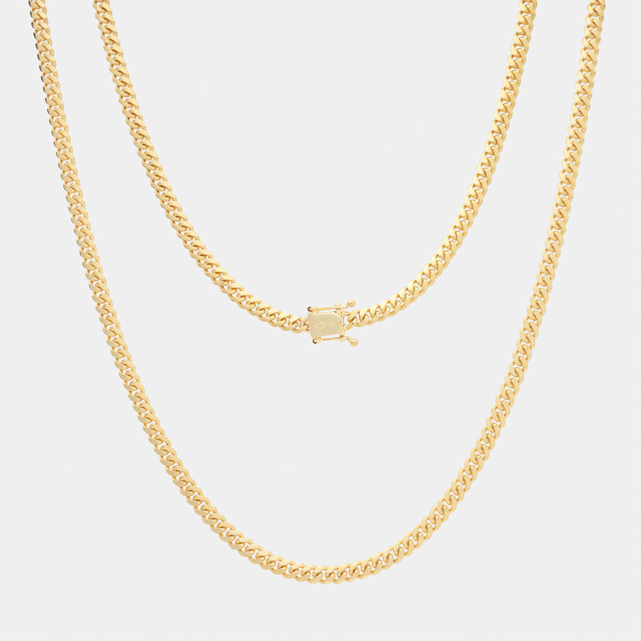 Cuban Link 4mm Broche de Caja (Oro Sólido) Cadena
