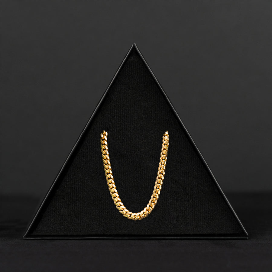 Cuban Link 4mm Broche de Caja (Oro Sólido) Cadena