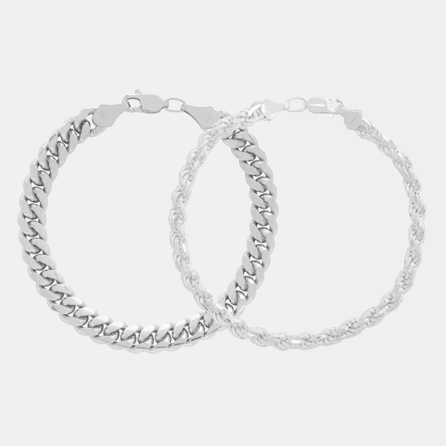 Stack Cuban Link 8mm + Rope (Plata) Pulseras