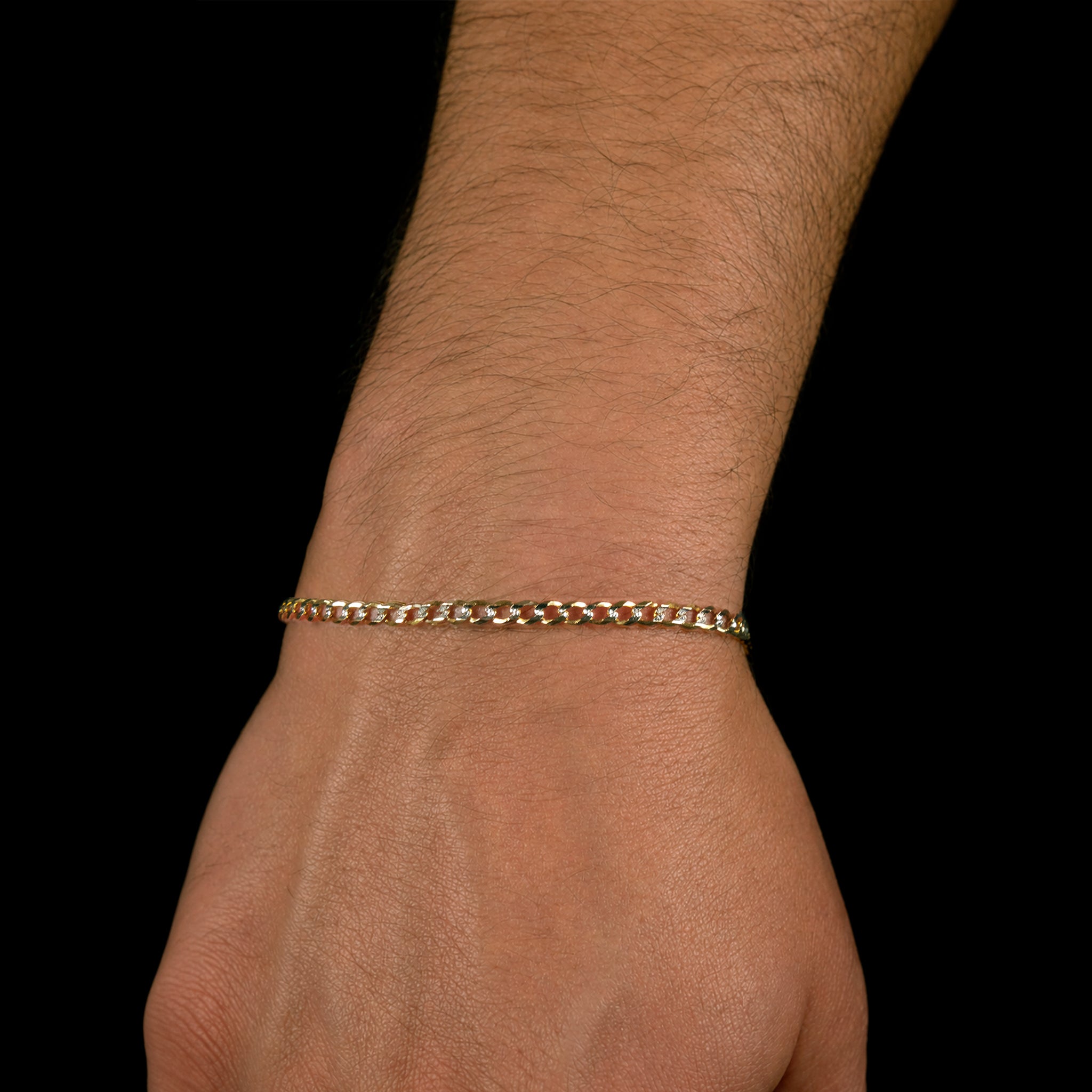 Pulsera Curb Pavé 3mm Oro Sólido