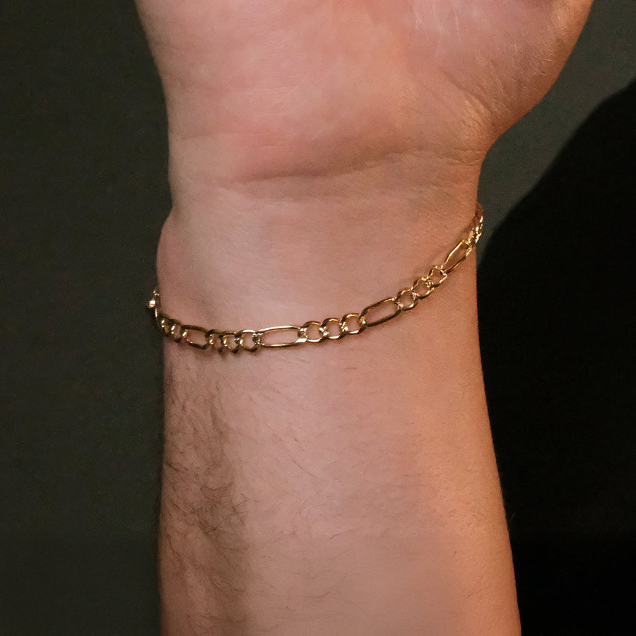 Figaro 3X1 Abierta Pave 4mm (Oro Sólido) Pulsera