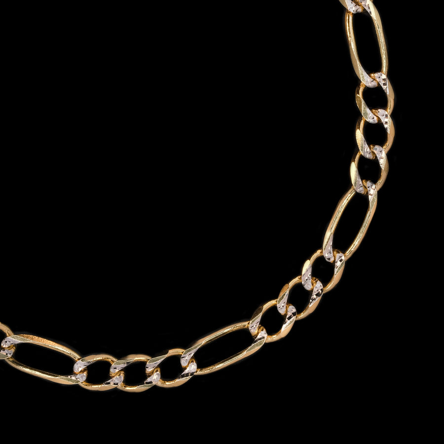 Figaro 3X1 Abierta Pave 4mm (Oro Sólido) Pulsera