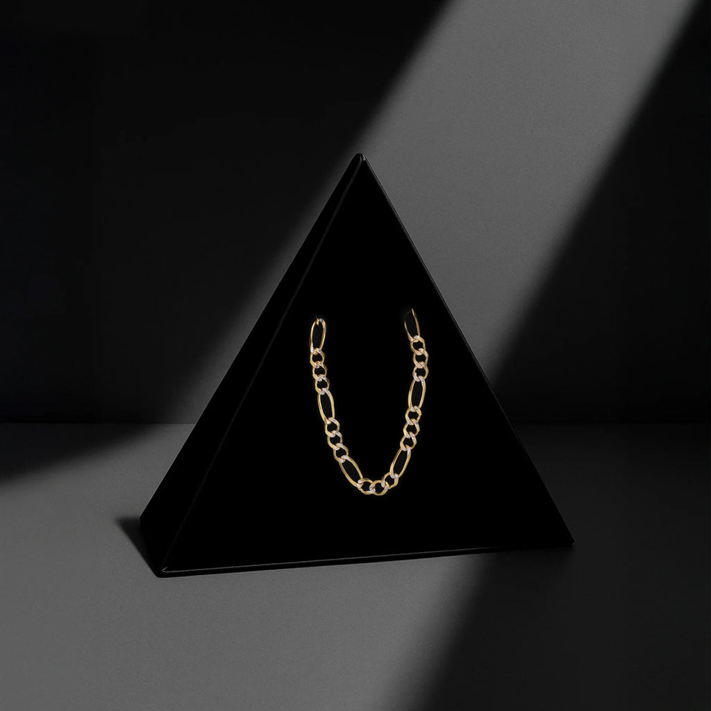 Cadena Fígaro 3x1 Pavé Abierta 4mm Oro Sólido