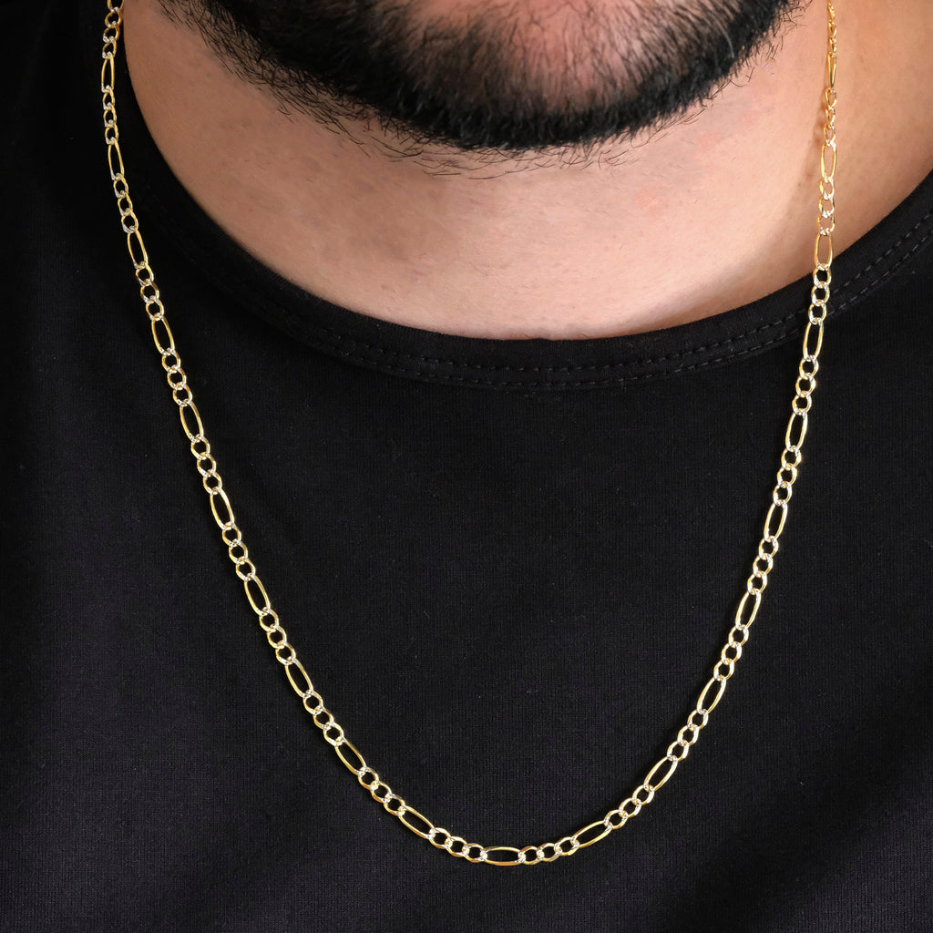 Cadena Fígaro 3x1 Pavé Abierta 4mm Oro Sólido