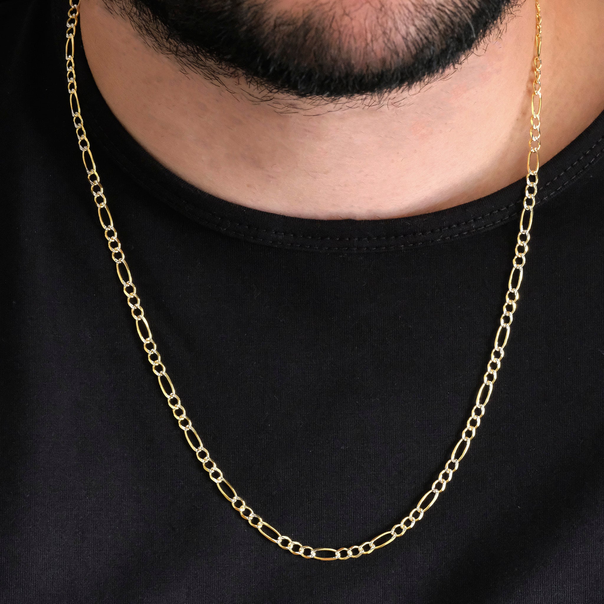 Fígaro 3X1 Pave Abierta 4mm (Oro Sólido) Cadena