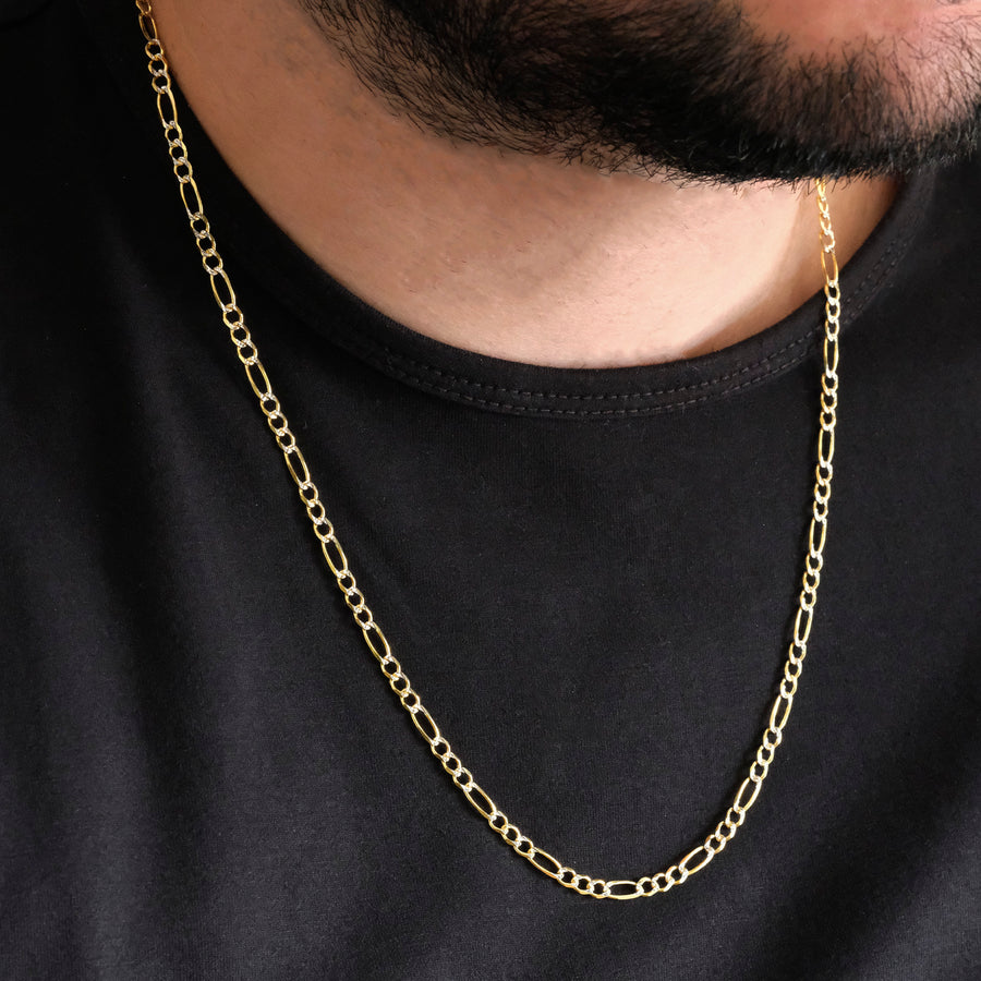 Fígaro 3X1 Pave Abierta 4mm (Oro Sólido) Cadena