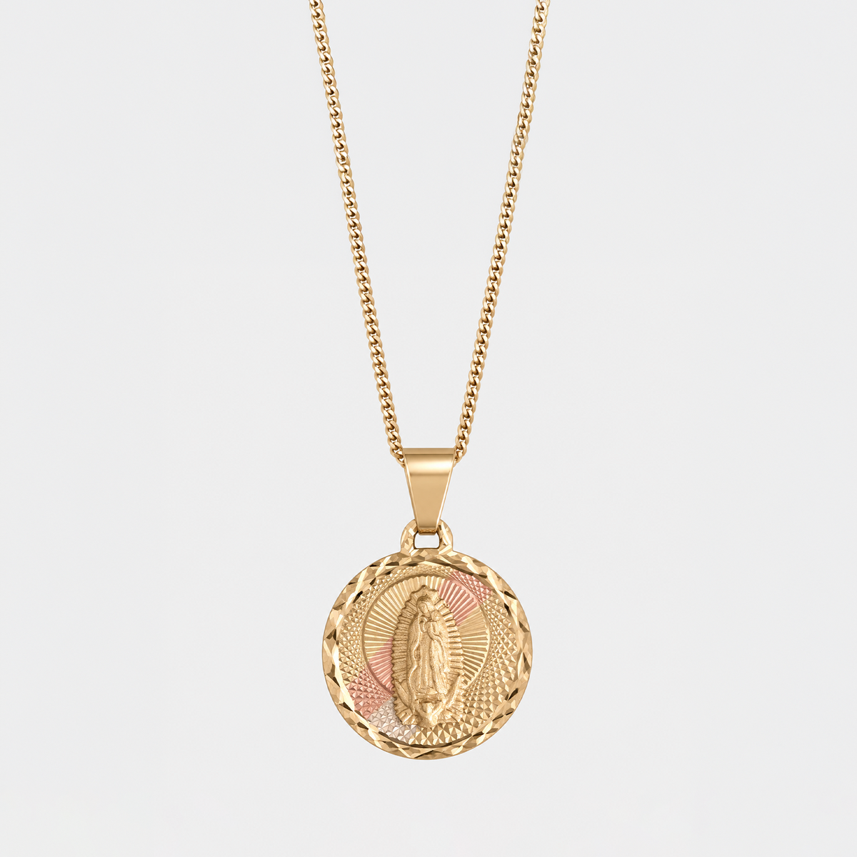 Collar Medalla Virgen de Guadalupe Oro Sólido 10K