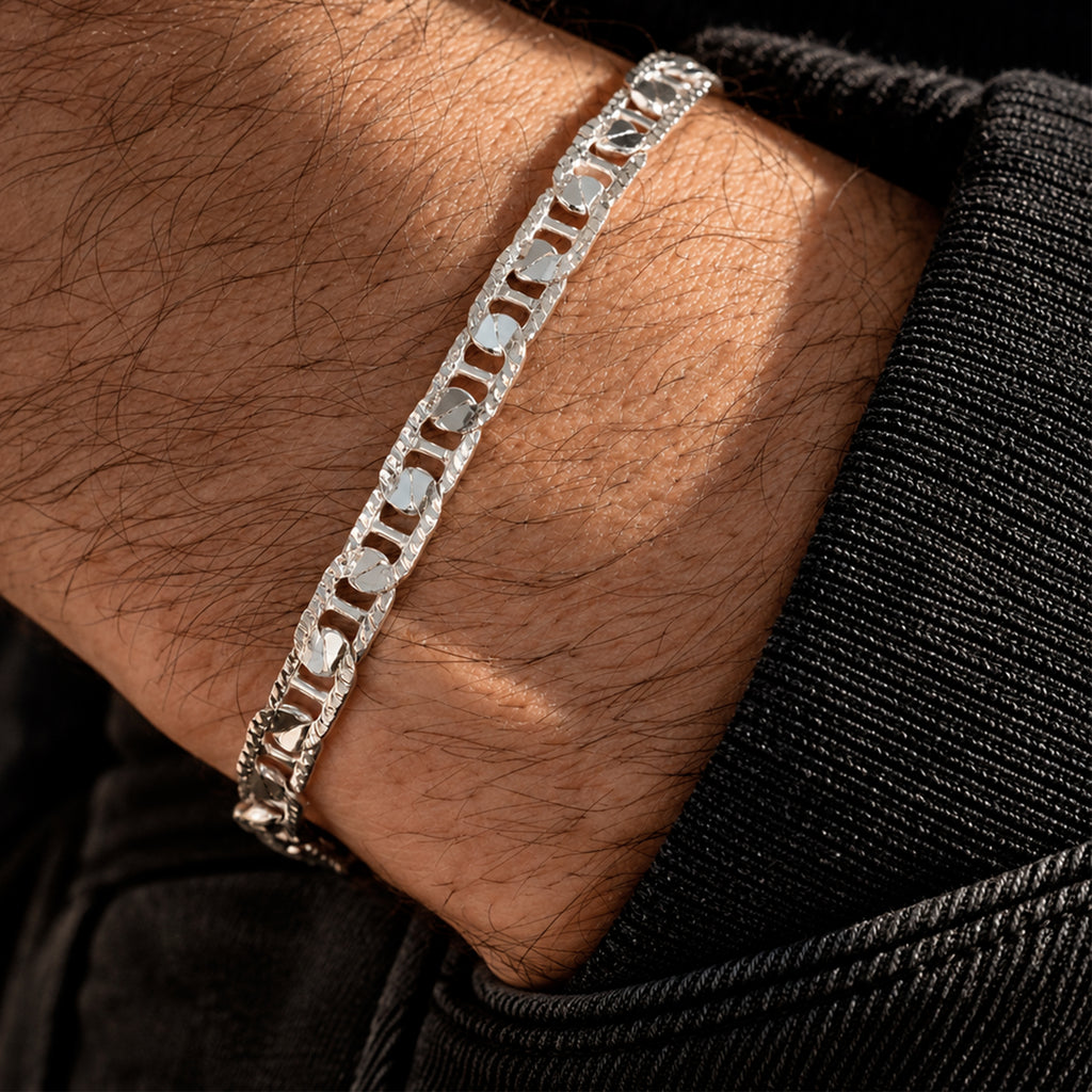 Pulsera Ancla Martillada Danesa 4mm Plata