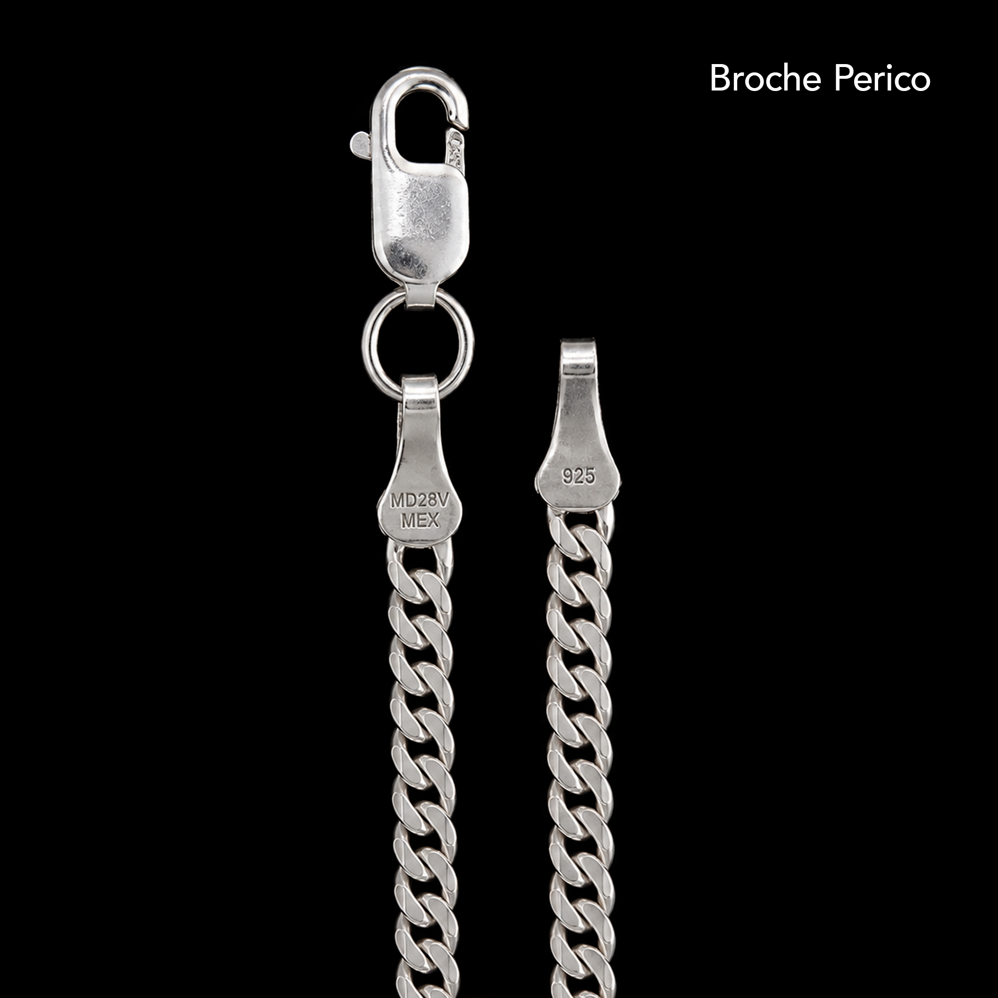 Broche perico y grabados de pulsera Cuban Link plata .925