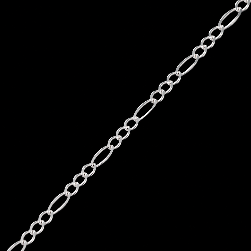 Detalle de eslabones de pulsera Figaro 3x1 2mm en plata .925