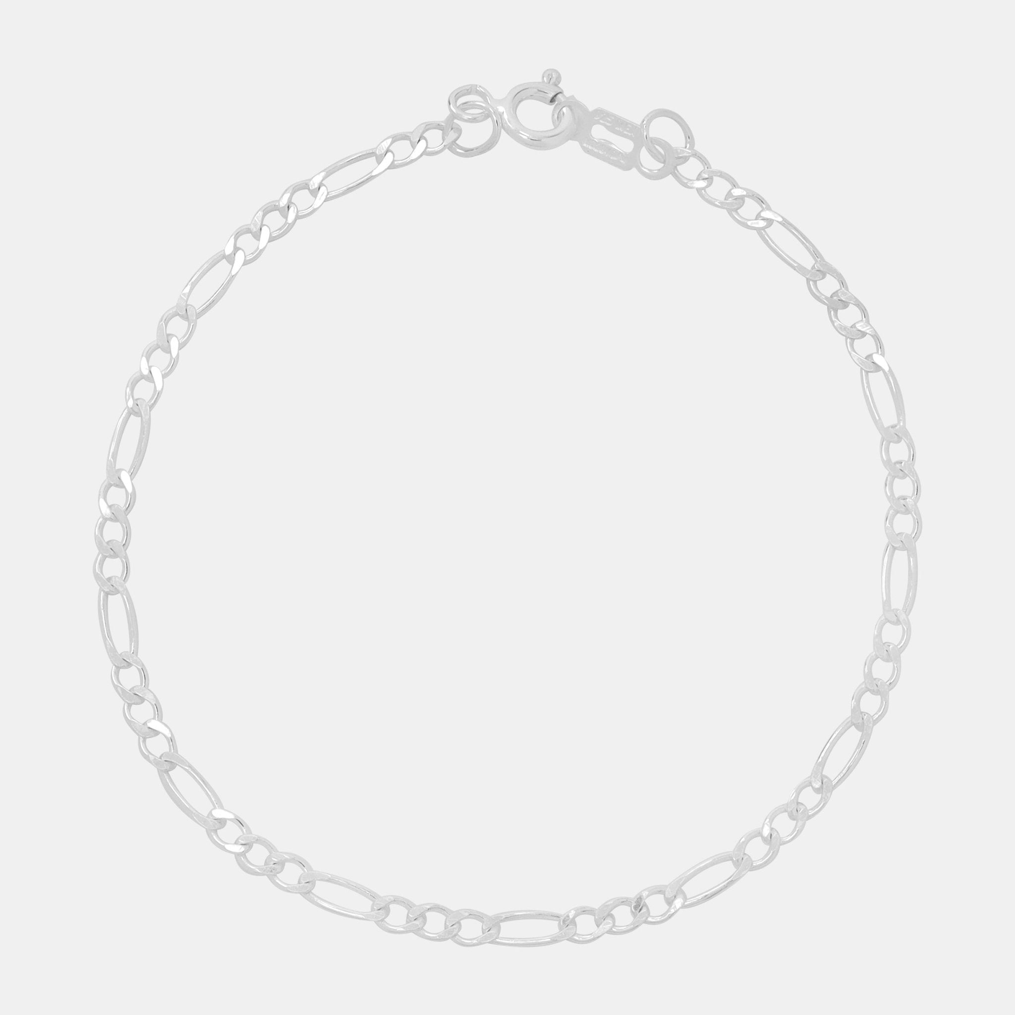 Pulsera Figaro 3x1 2mm de plata .925 vista frontal.