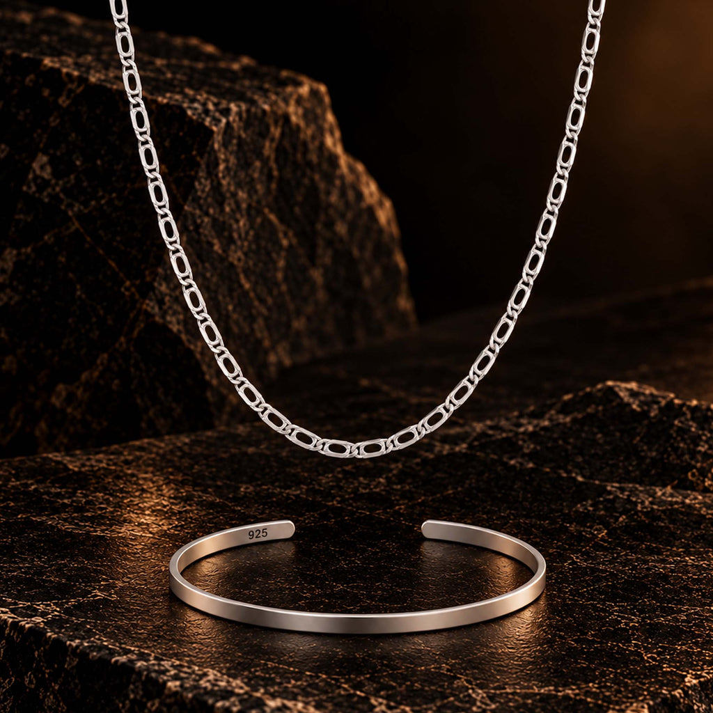 Set Brazalete Clásico + Cadena Perniche 3mm Plata .925