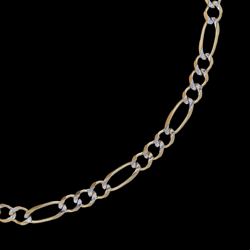 Pulsera Figaro 3X1 Abierta Pave 4mm Oro Sólido