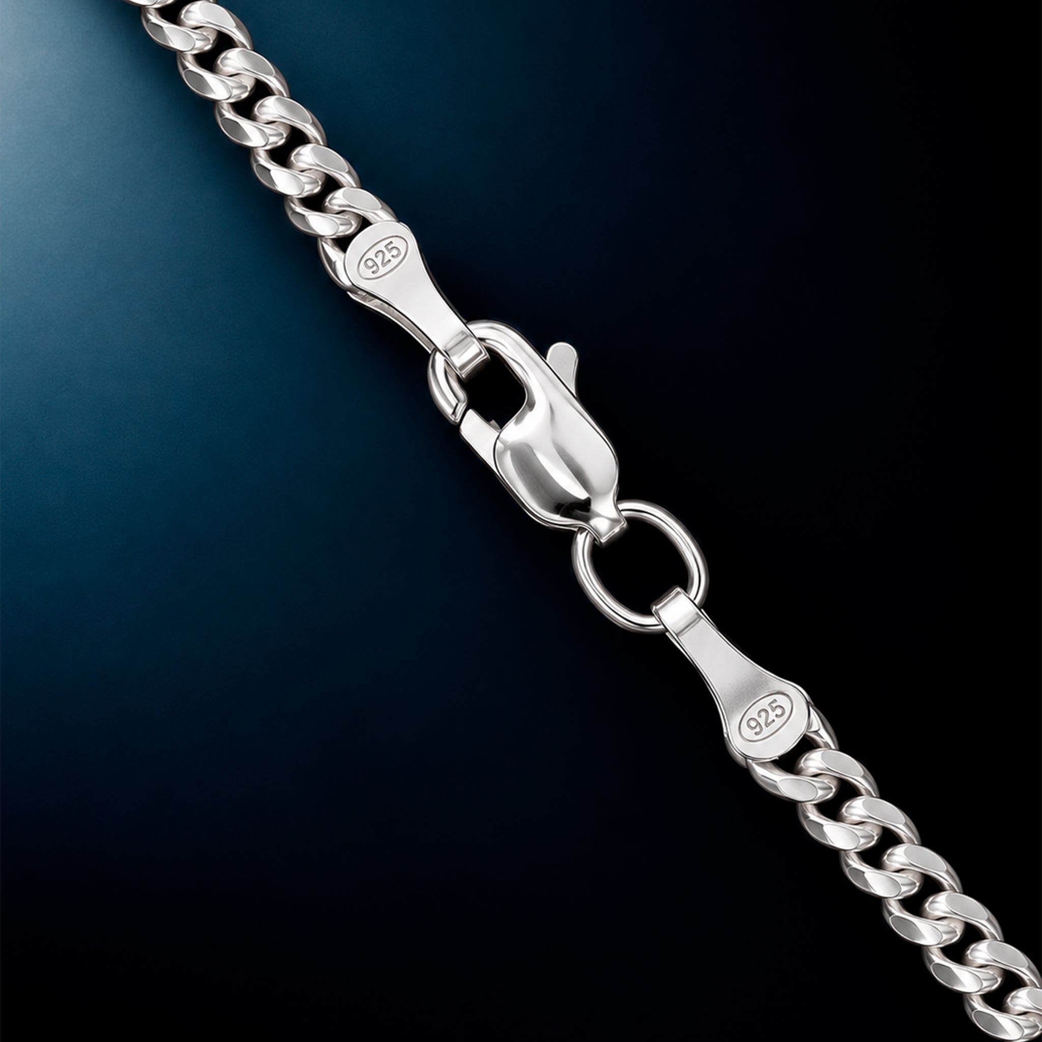 Detalle del broche de Cadena Cuban Link 3mm en Plata .925