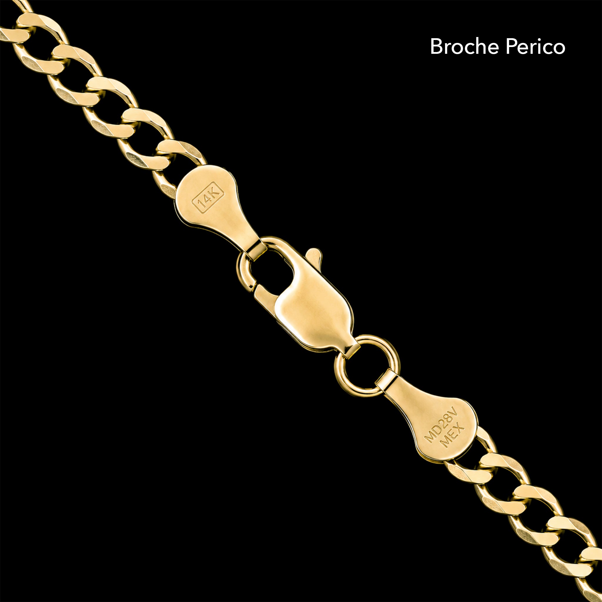 Broche y marcaje de Cadena Curb 3mm de oro sólido